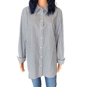 Talbots Large Button Up Shirt Striped Rhinestone Embellished Career Blouse Top L